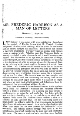 Mr. Frederic Harrison As a Man of Letters
