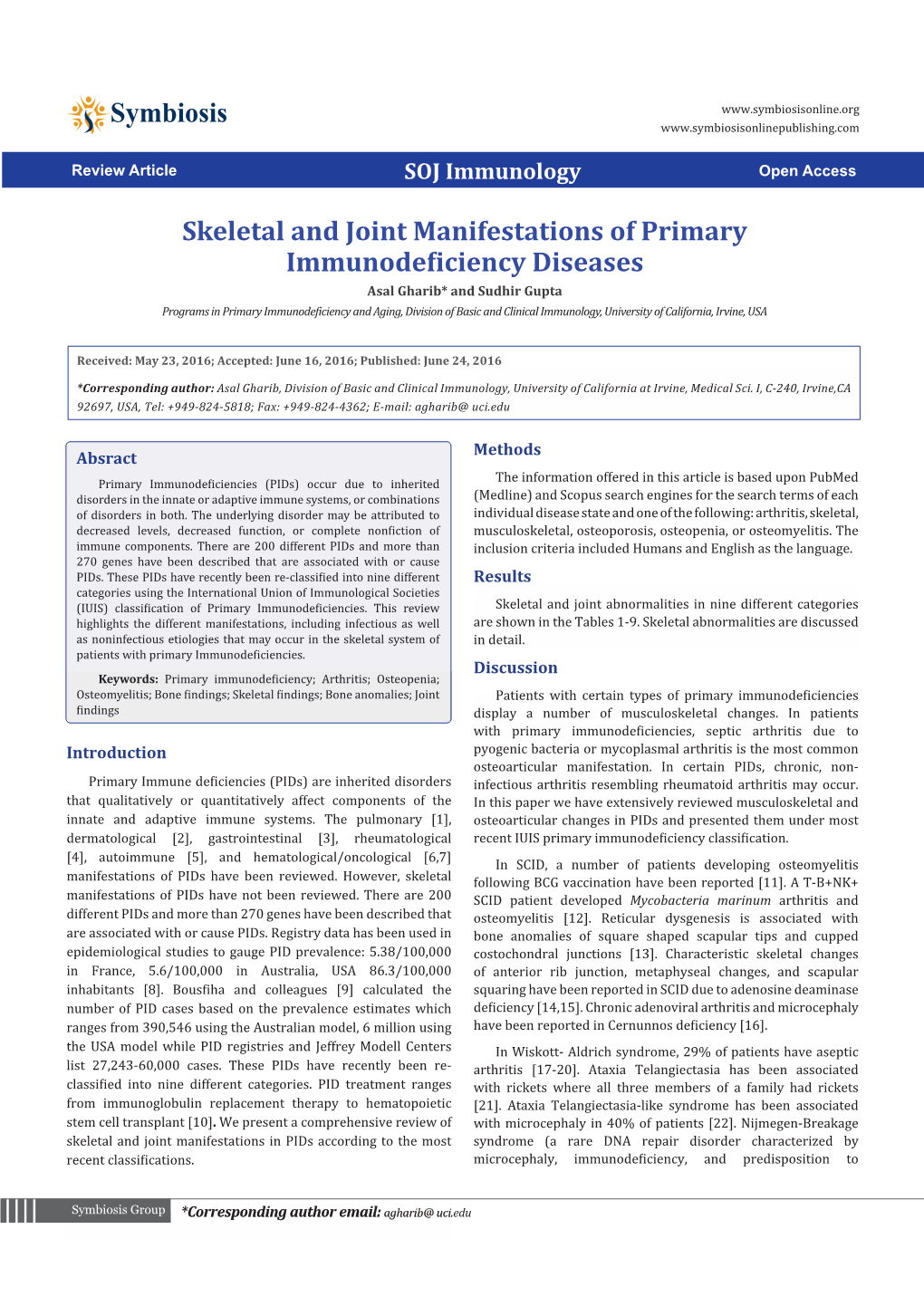 Skeletal and Joint Manifestations of Primary Immunodeficiency Diseases