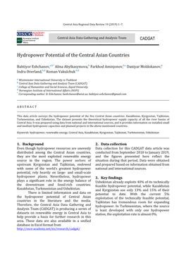 Hydropower Potential of the Central Asian Countries