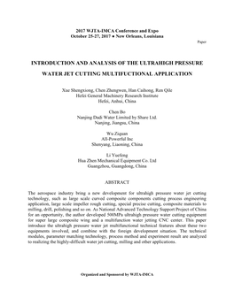 Introduction and Analysis of the Ultrahigh Pressure Water Jet Cutting Multifunctional Application