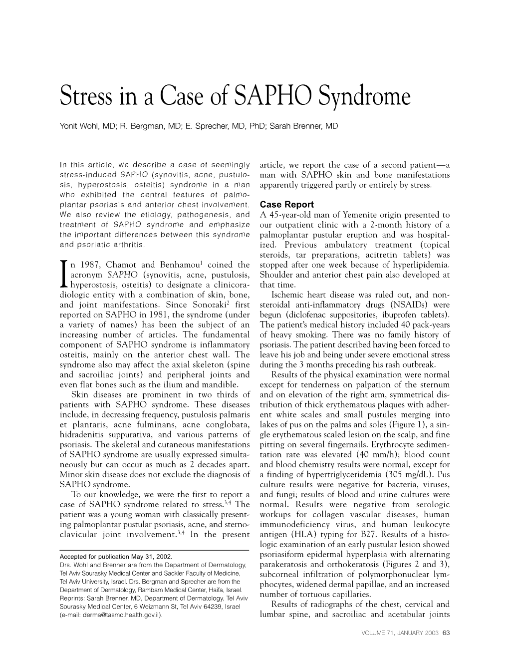 Stress in a Case of SAPHO Syndrome