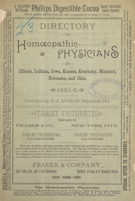Directory of Homoeopathic Physicians in Illinois, Indiana, Iowa, Kansas