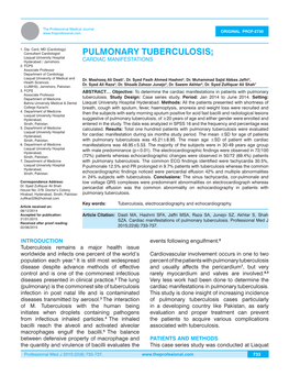 PULMONARY TUBERCULOSIS; Liaquat University Hospital Hyderabad / Jamshoro