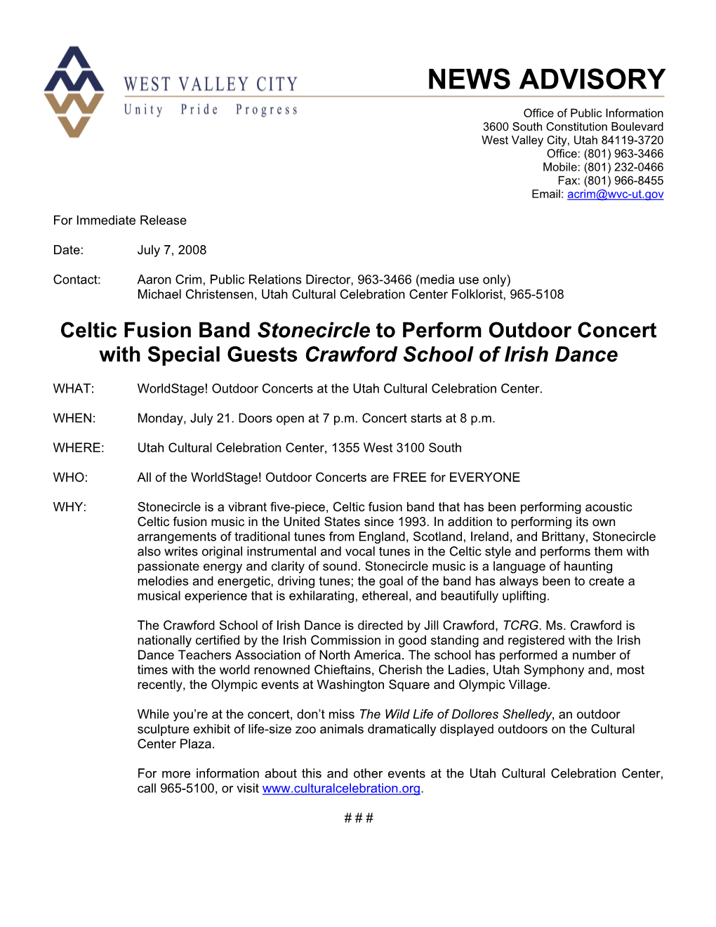 Celtic Fusion Band Stonecircle to Perform Outdoor Concert with Special Guests Crawford School of Irish Dance