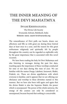 The Inner Meaning of the Devi Mahatmya