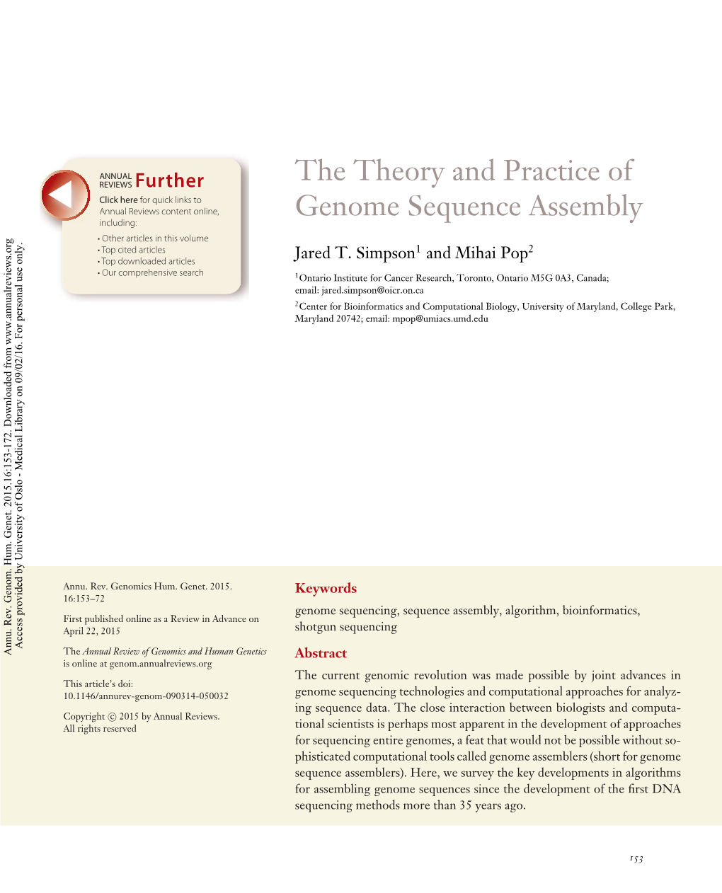 The Theory and Practice of Genome Sequence Assembly