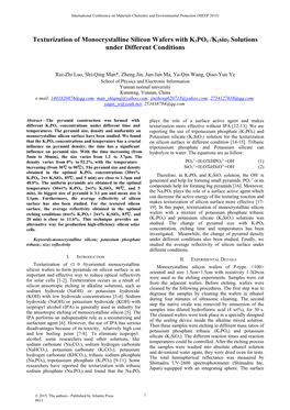 Texturization of Monocrystalline Silicon Wafers with K3PO4 /K2sio3 Solutions Under Different Conditions