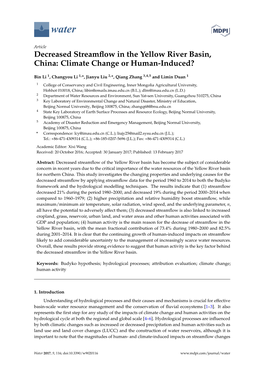 Decreased Streamflow in the Yellow River Basin, China: Climate