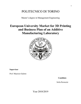 European University Market for 3D Printing and Business Plan of an Additive Manufacturing Laboratory