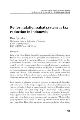 Re-Formulation Zakat System As Tax Reduction in Indonesia