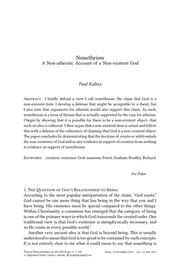 Nonetheism a Non-Atheistic Account of a Non-Existent God
