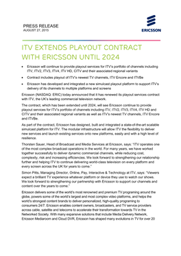 ITV Extends Playout Contract with Ericsson Until 2024