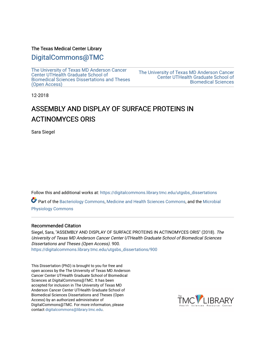 Assembly and Display of Surface Proteins in Actinomyces Oris