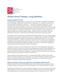 Shiatsu Anma Therapy: Long Definition