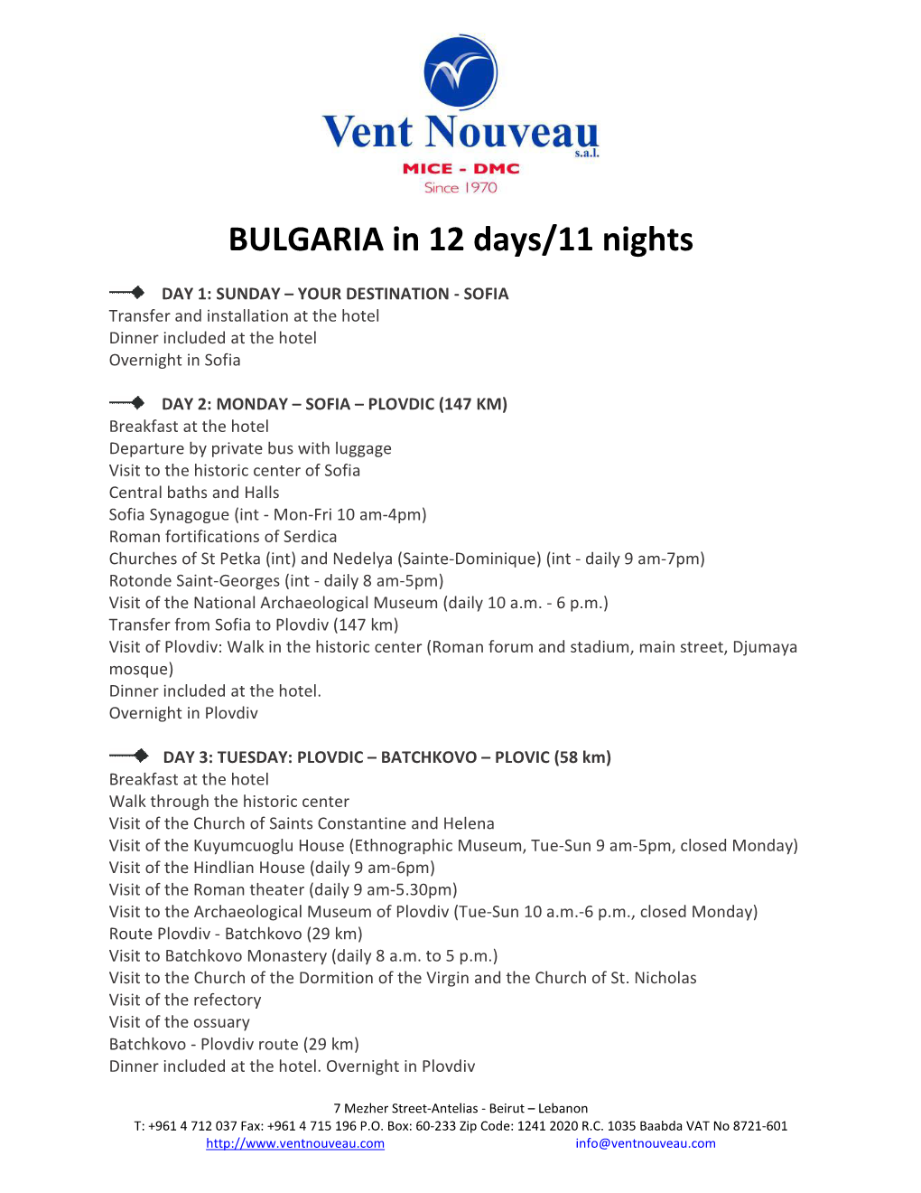BULGARIA in 12 Days/11 Nights