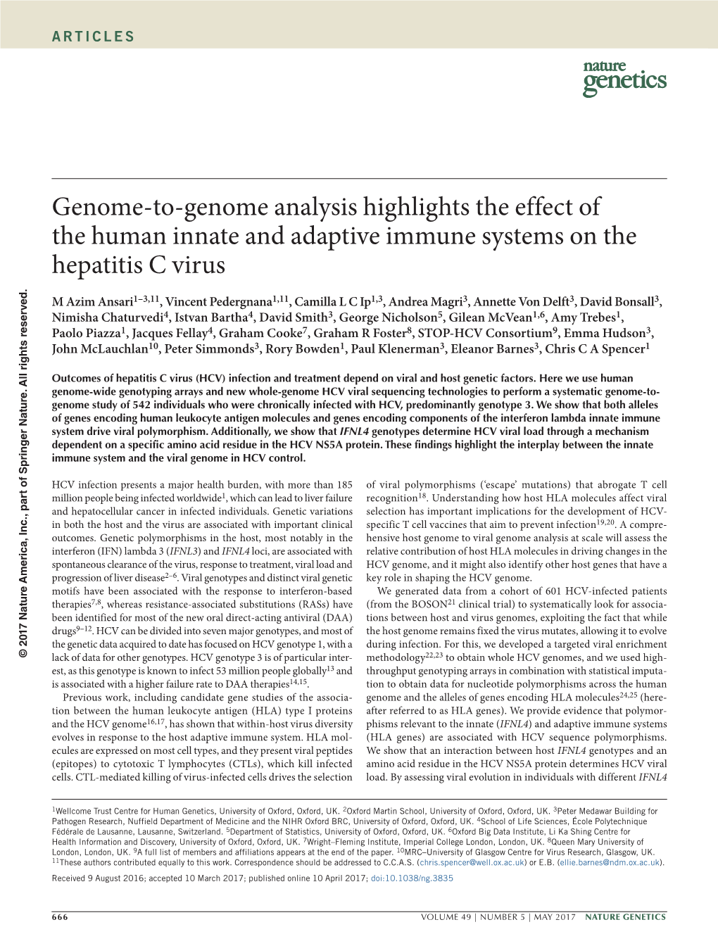 Genome-To-Genome Analysis Highlights the Effect of the Human Innate and Adaptive Immune Systems on the Hepatitis C Virus