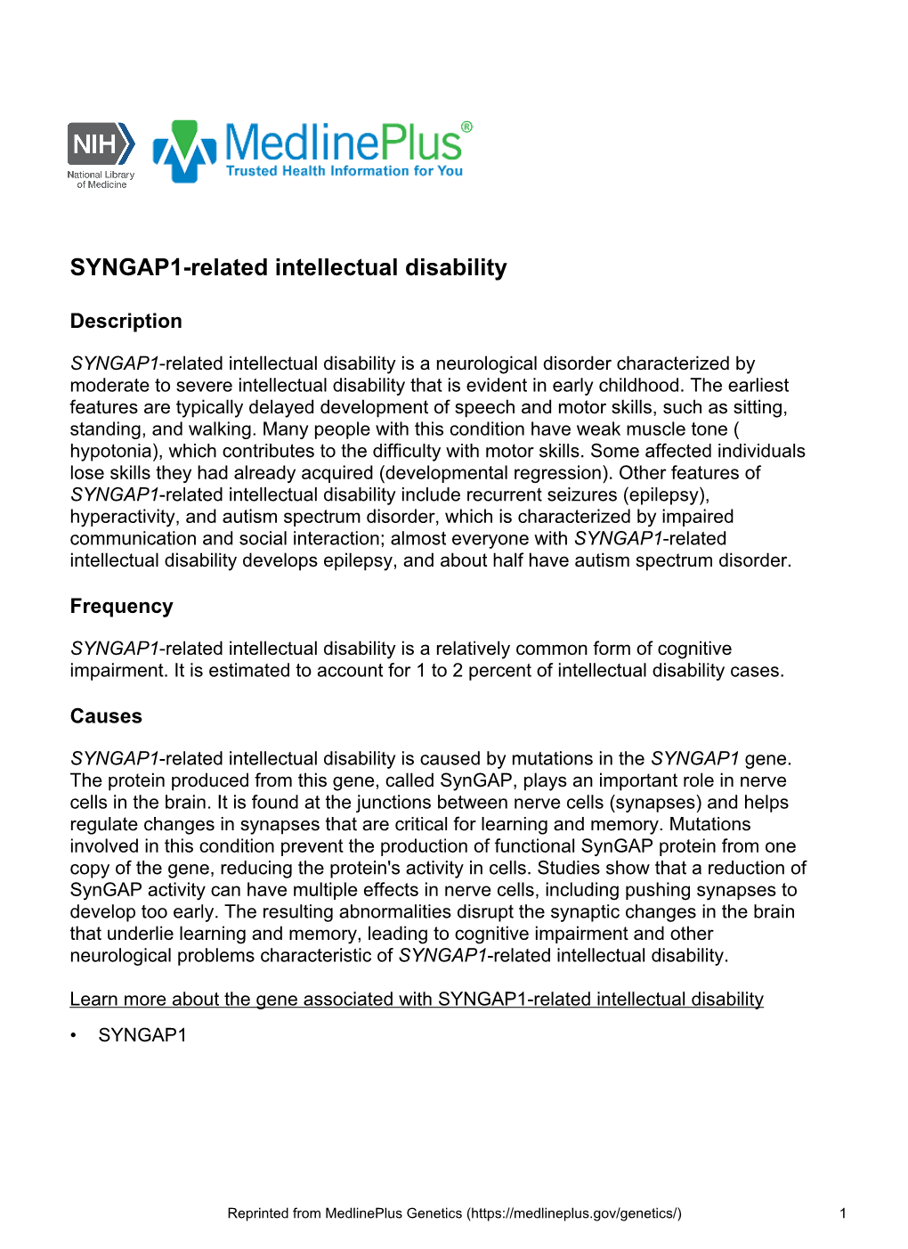 SYNGAP1-Related Intellectual Disability