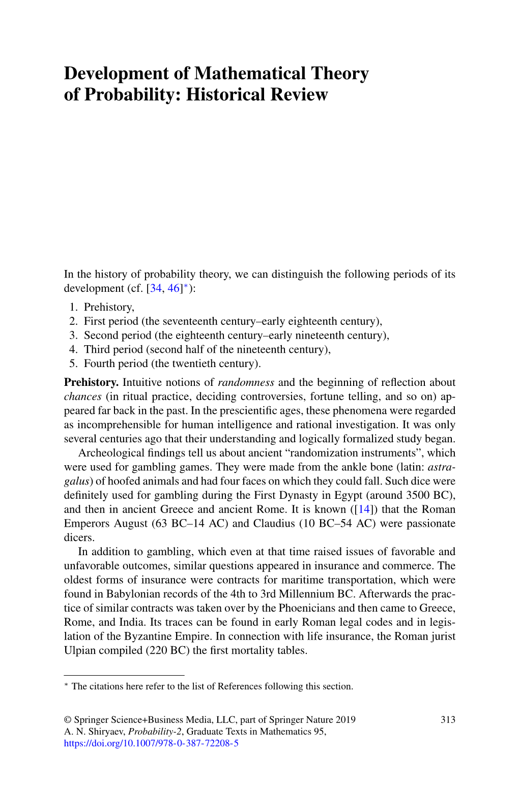 Development of Mathematical Theory of Probability: Historical Review