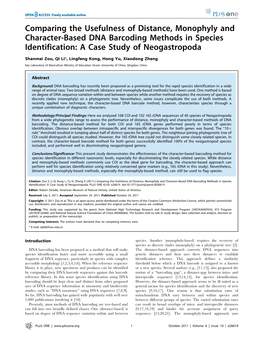 Comparing the Usefulness of Distance, Monophyly and Character-Based DNA Barcoding Methods in Species Identification: a Case Study of Neogastropoda