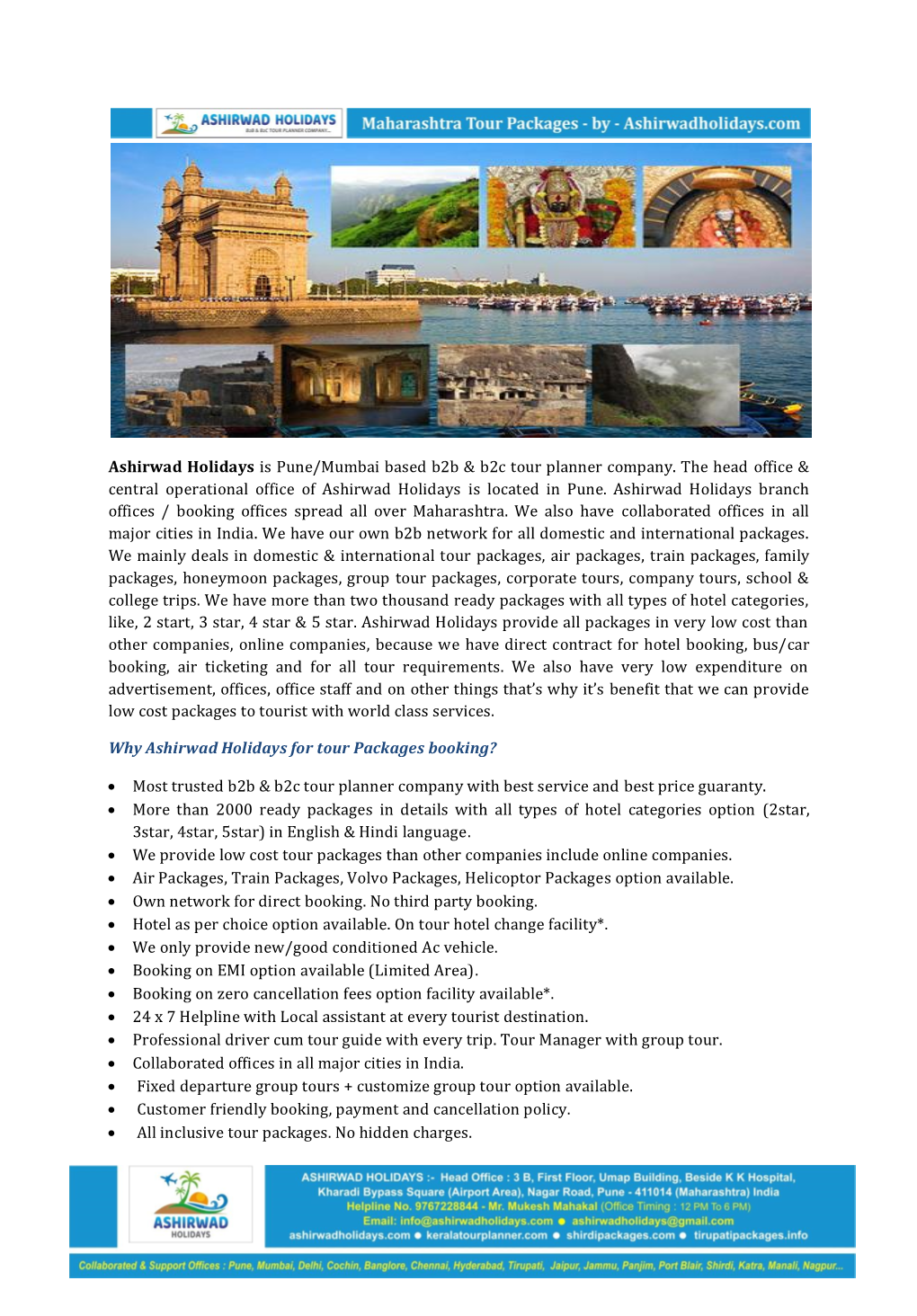 Ashirwad Holidays Is Pune/Mumbai Based B2b & B2c Tour Planner