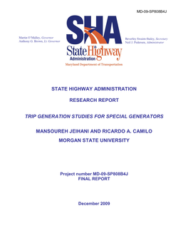 State Highway Administration Research Report Trip