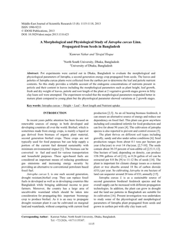 A Morphological and Physiological Study of Jatropha Curcas Linn