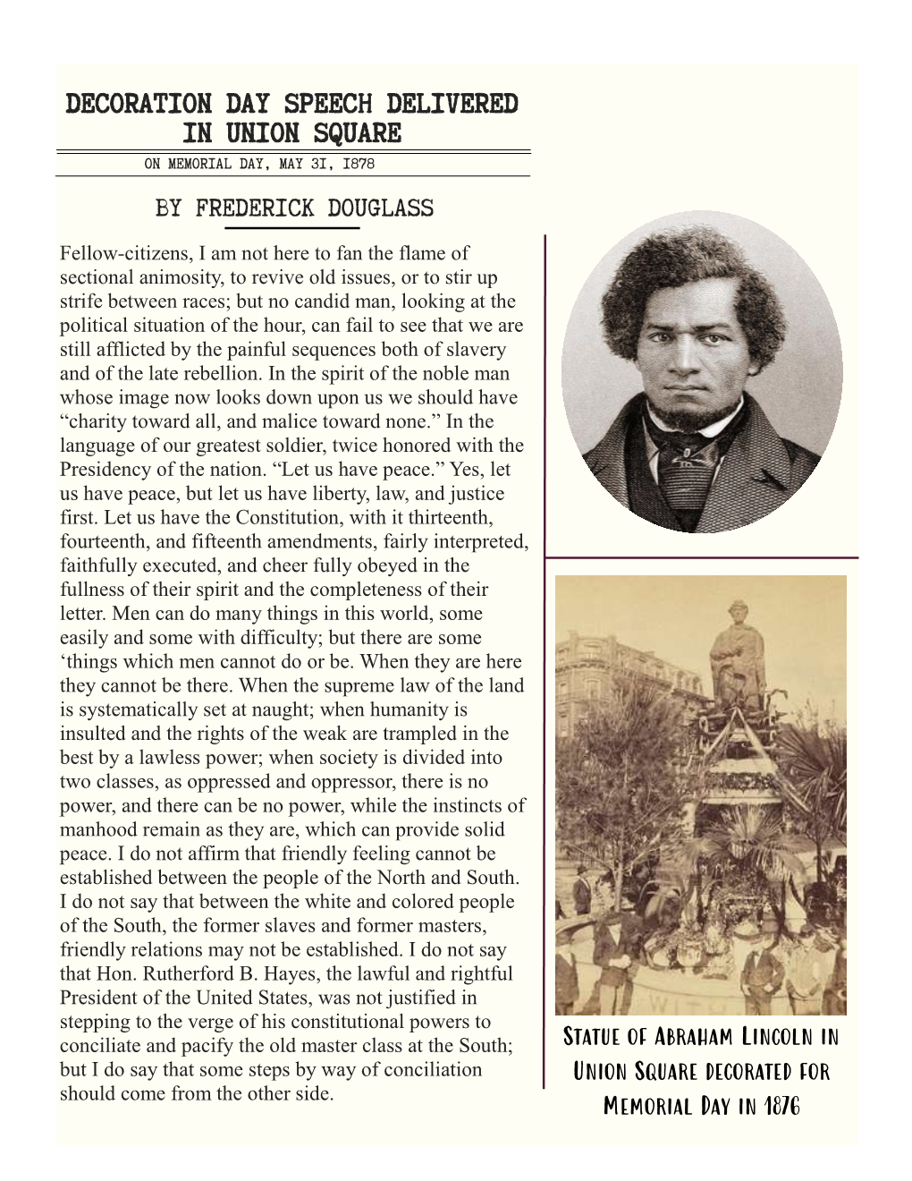 Decoration Day Speech by Frederick Douglass - May 1, 1865