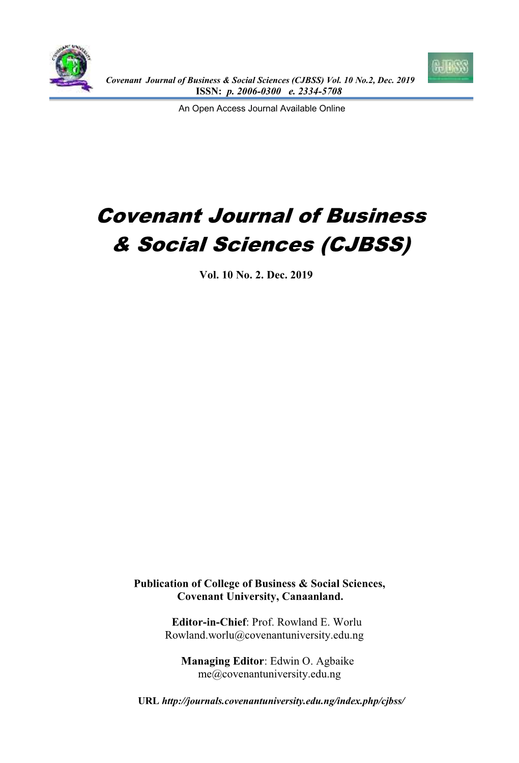 Covenant Journal of Business & Social Sciences (CJBSS)