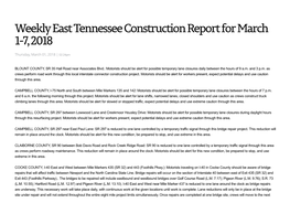 Weekly East Tennessee Construction Report for March 1-7, 2018