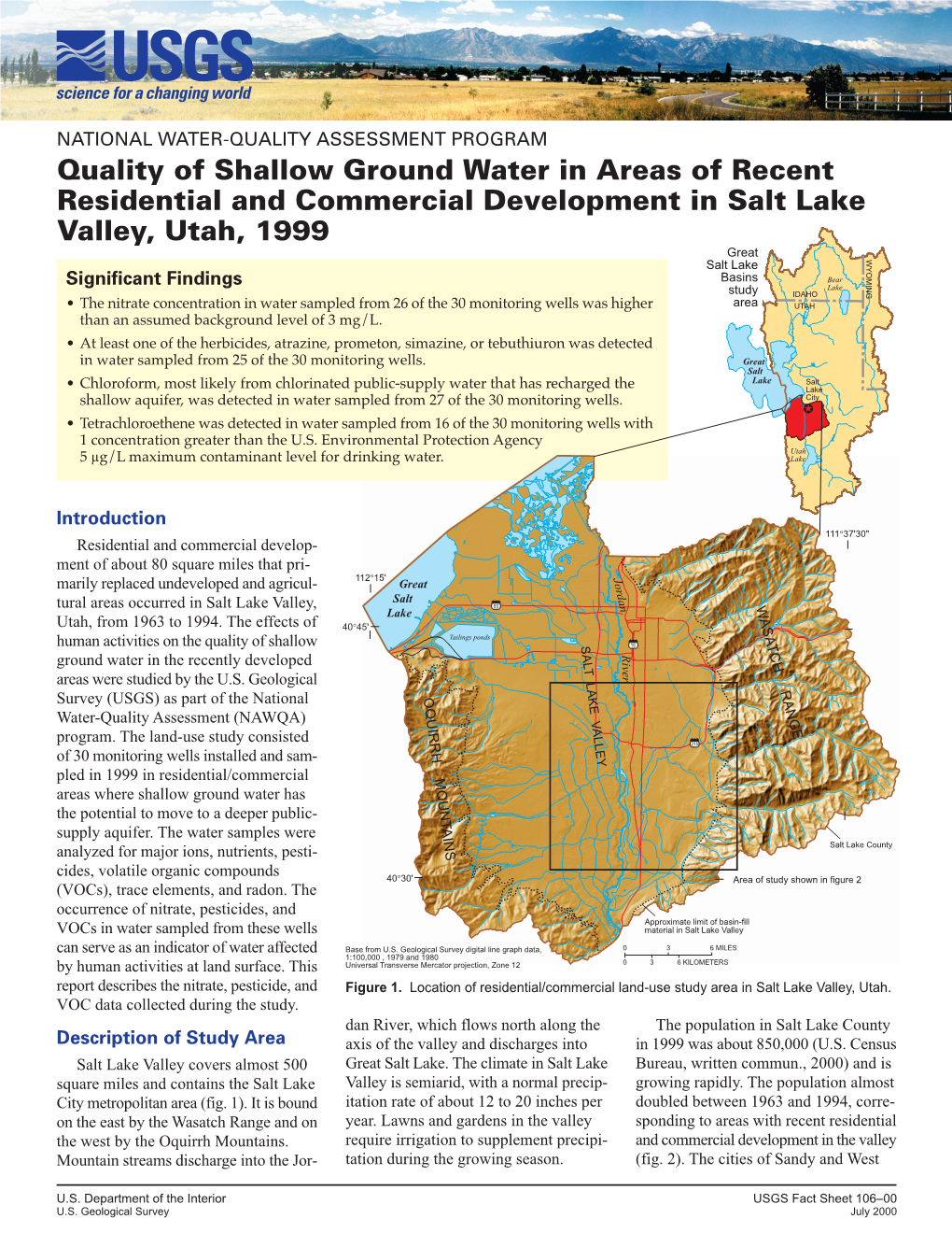 Quality of Shallow Ground Water in Areas of Recent Residential And