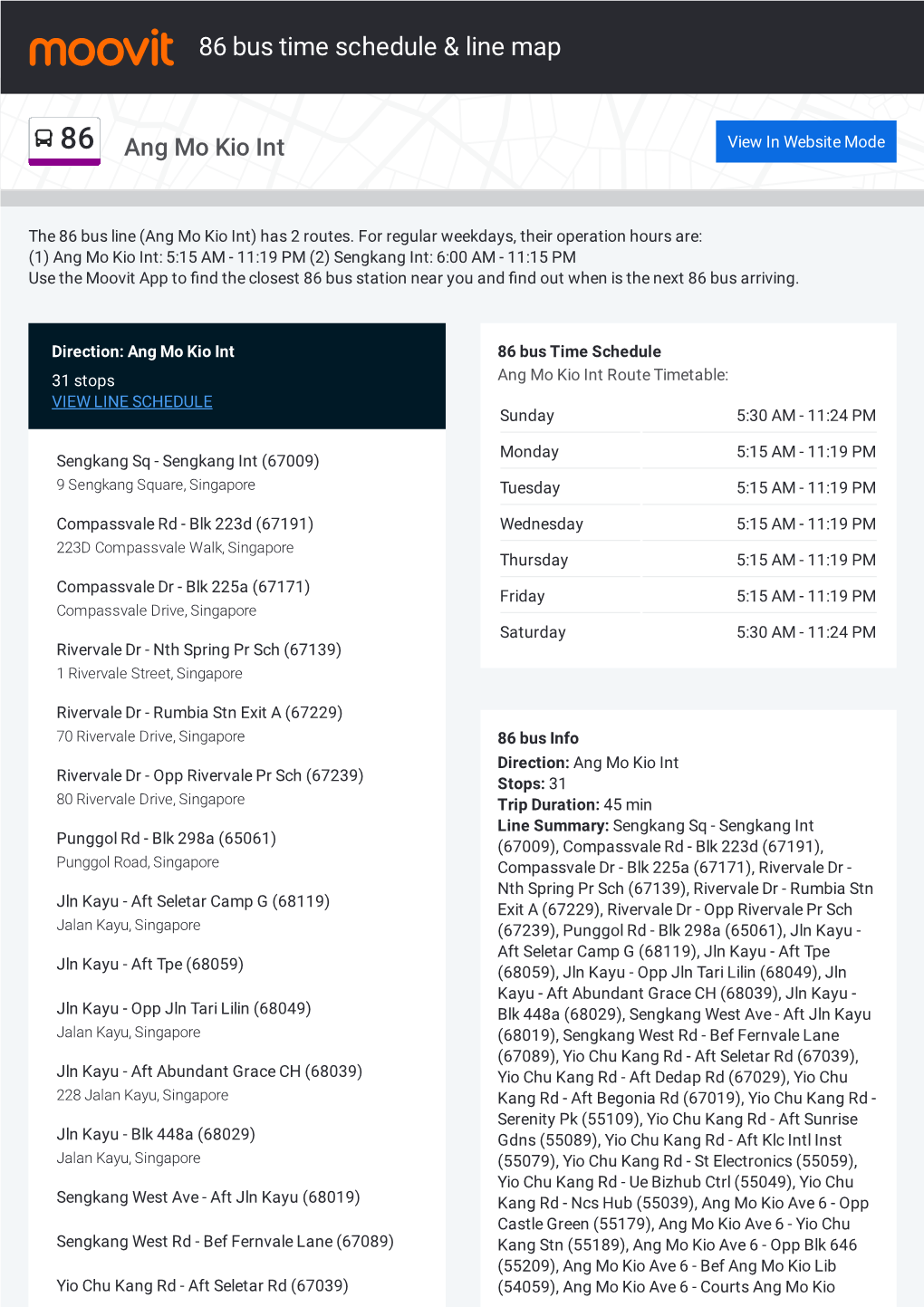 86 Bus Time Schedule & Line Route
