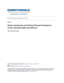 Design, Development, and Testing of Research Payloads on Various Suborbital Flight-Test Platforms