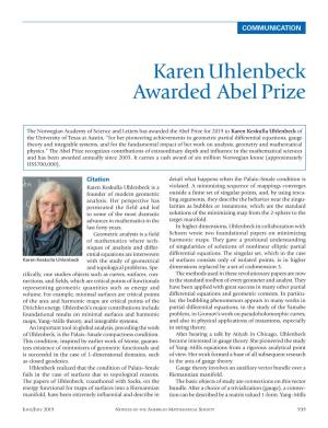 Karen Uhlenbeck Awarded Abel Prize