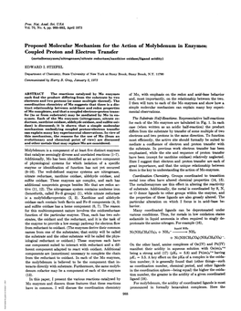 Proposed Molecular Mechanismfor the Action of Molybdenum in Enzymes