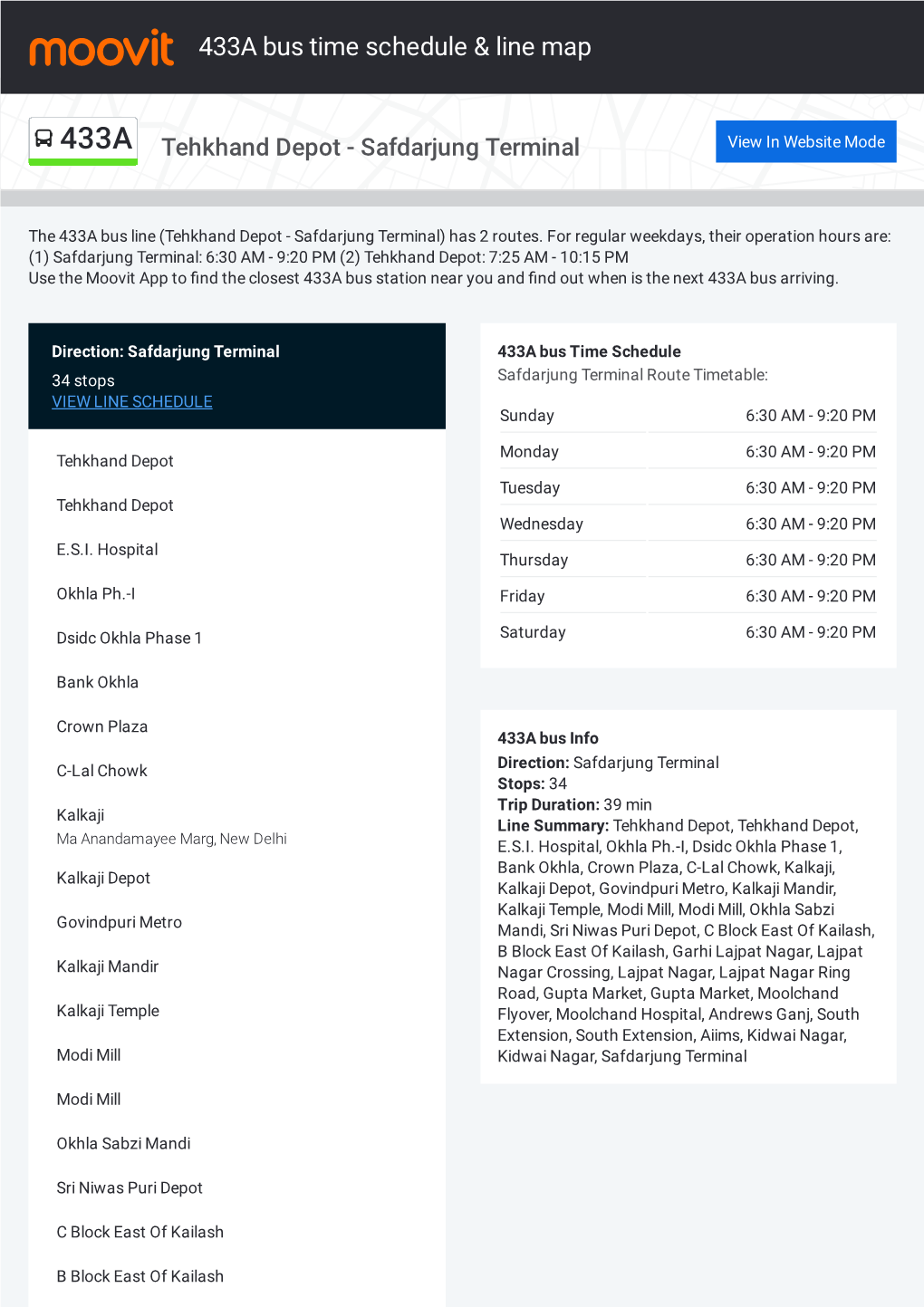 433A Bus Time Schedule & Line Route