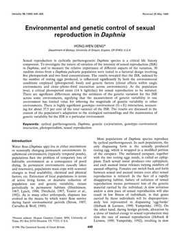 Environmental and Genetic Control of Sexual Reproduction in Daphnia