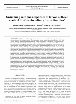 Swimming Rate and Responses of Larvae of Three Mactrid Bivalves to Salinity Discontinuities*