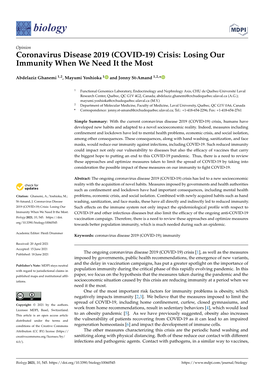 (COVID-19) Crisis: Losing Our Immunity When We Need It the Most