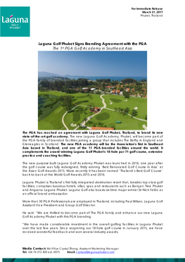 Laguna Golf Phuket Signs Branding Agreement with the PGA the 1St PGA Golf Academy in Southeast Asia