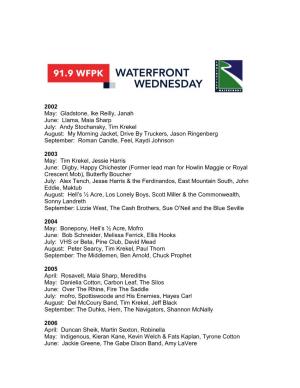 Waterfront Wednesday Chronology