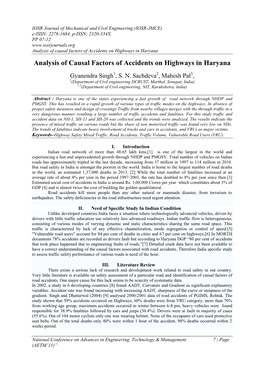 Analysis of Causal Factors of Accidents on Highways in Haryana Analysis of Causal Factors of Accidents on Highways in Haryana
