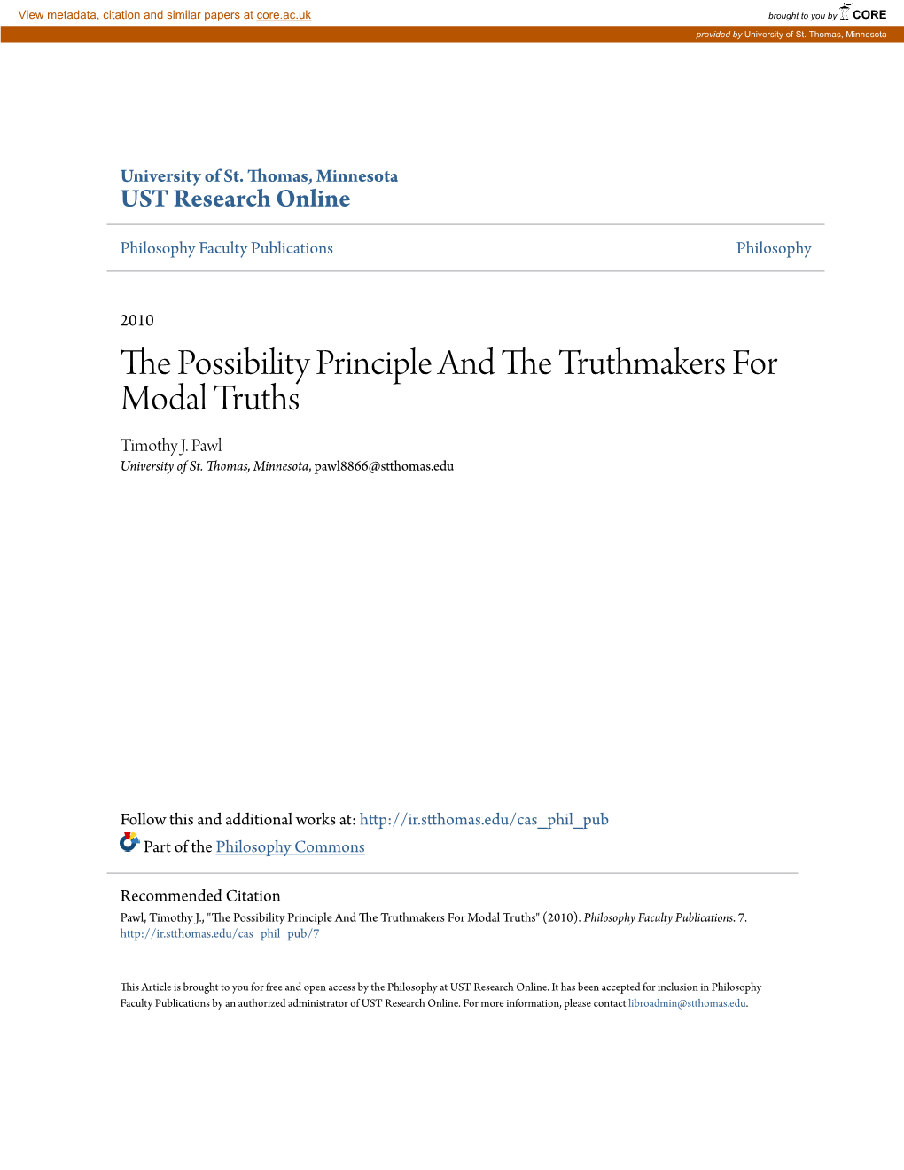 The Possibility Principle and the Truthmakers for Modal Truths