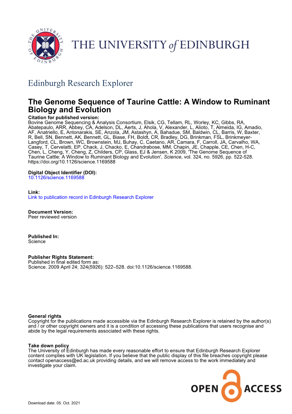 The Genome Sequence of Taurine Cattle: a Window to Ruminant