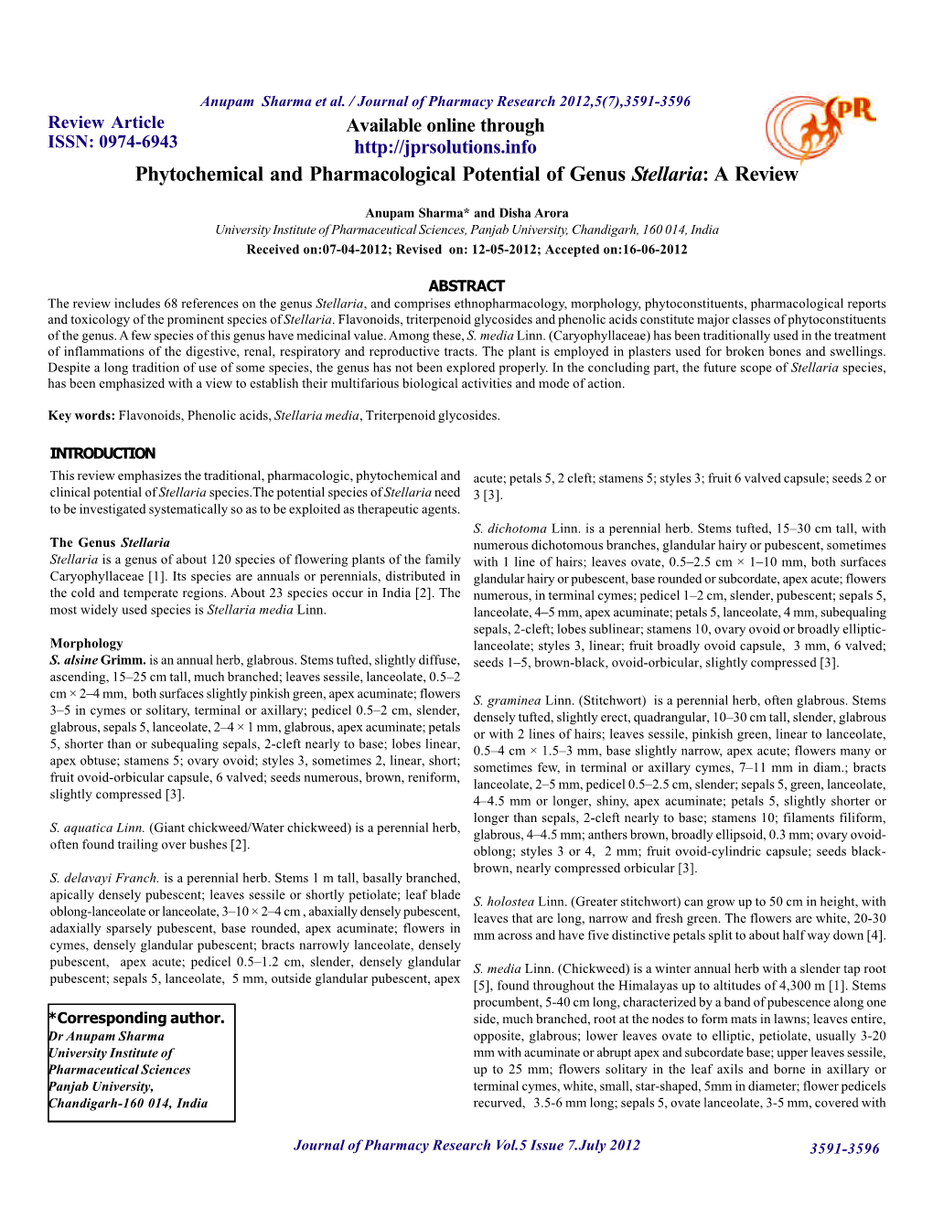 Phytochemical and Pharmacological Potential of Genus Stellaria: a Review