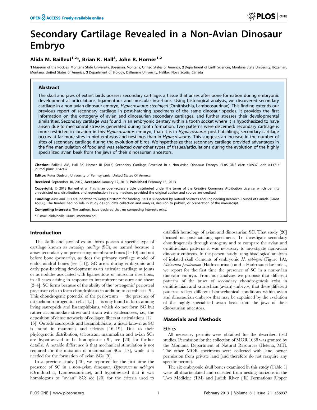 Secondary Cartilage Revealed in a Non-Avian Dinosaur Embryo