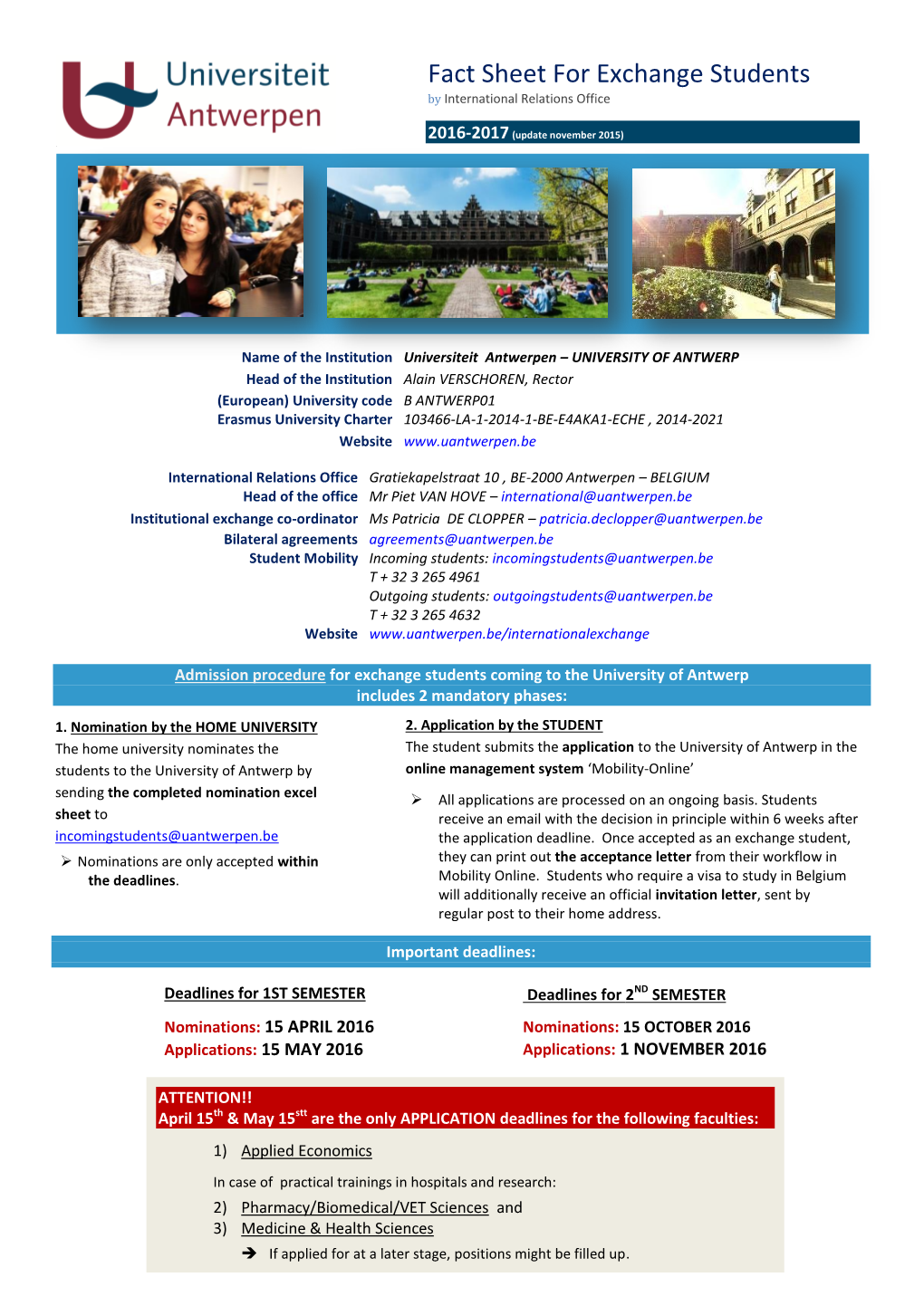 Fact Sheet for Exchange Students by International Relations Office