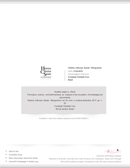 The Tropics, Science, and Leishmaniasis: an Analysis of the Circulation of Knowledge and Asymmetries História, Ciências, Saúde - Manguinhos, Vol