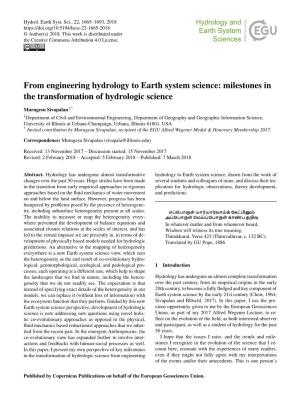 From Engineering Hydrology to Earth System Science: Milestones in the Transformation of Hydrologic Science