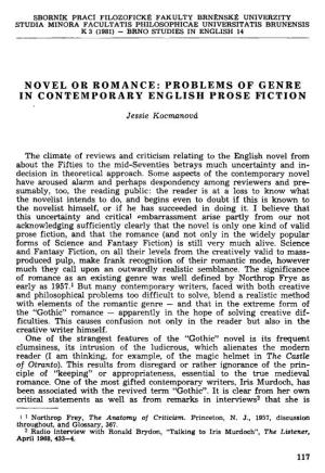 Novel Or Romance: Problems of Genre in Contemporary English Prose Fiction