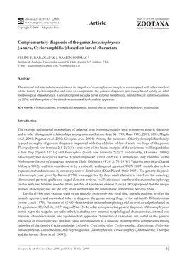 Zootaxa, Complementary Diagnosis of the Genus Insuetophrynus